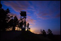 Lookout tower at dusk, Rankin Ridge. Wind Cave National Park, South Dakota, USA. (color)