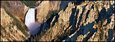 Canyon landscape with waterfall. Yellowstone National Park (Panoramic color)
