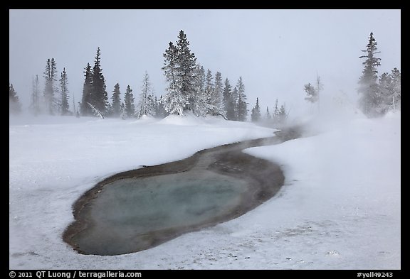 Thermal pool in winter, West Thumb Geyser Basin. Yellowstone National Park, Wyoming, USA.