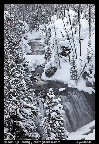 Kepler Cascades of the Firehole River in winter. Yellowstone National Park, Wyoming, USA.