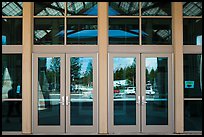Parking lot, Canyon Village Visitor Education Center window reflexion. Yellowstone National Park ( color)