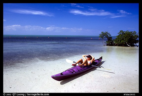 Kayaker relaxing on Elliott Key. Biscayne National Park, Florida, USA.