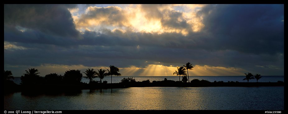 Sunrise with dark clouds over coastal lagoon. Biscayne National Park, Florida, USA.