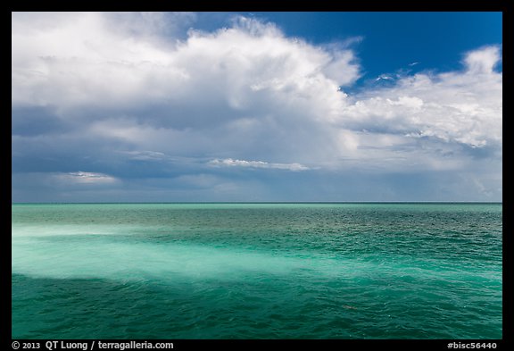 Sand bars, light and clouds, Atlantic Ocean. Biscayne National Park, Florida, USA.