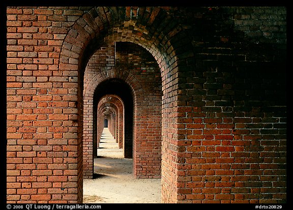 Gallery of brick arches, Fort Jefferson. Dry Tortugas National Park, Florida, USA.