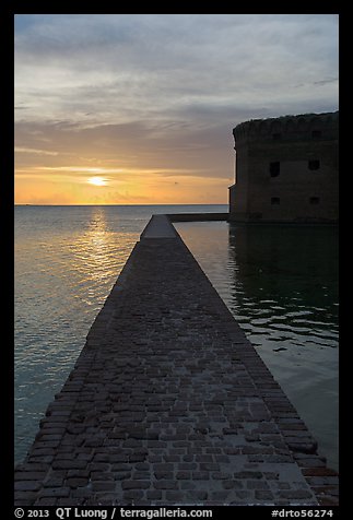 Fort Jefferson seawall and moat at sunset. Dry Tortugas National Park, Florida, USA.