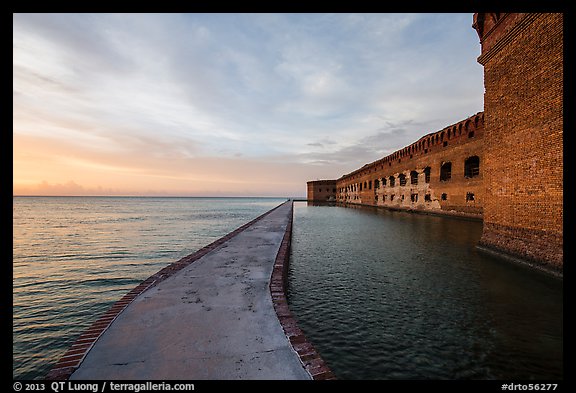 Fort Jefferson moat and walls at sunset. Dry Tortugas National Park, Florida, USA.