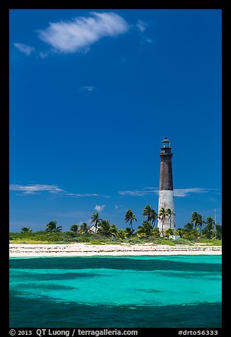 Loggerhead Light, palm trees and turquoise waters. Dry Tortugas National Park, Florida, USA.