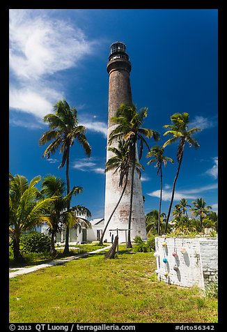 Palm trees, keeper house, and Loggerhead Light. Dry Tortugas National Park (color)