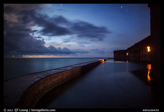 Fort Jefferson at dusk with stars. Dry Tortugas National Park (color)