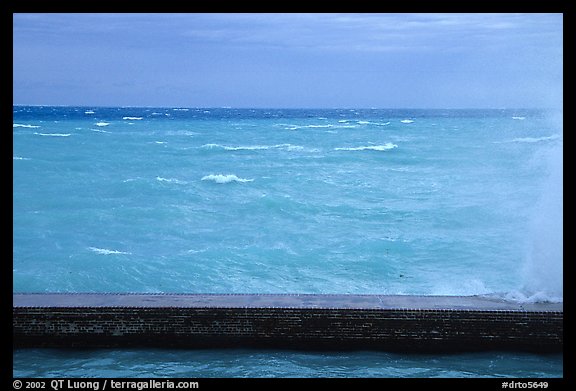 Seawall battered by surf on a stormy day. Dry Tortugas National Park (color)