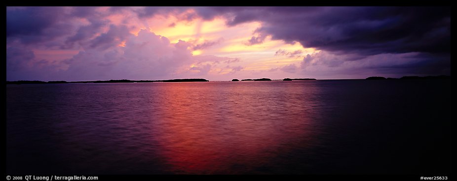 Stormy sunset over bay with low islets in background. Everglades National Park (color)