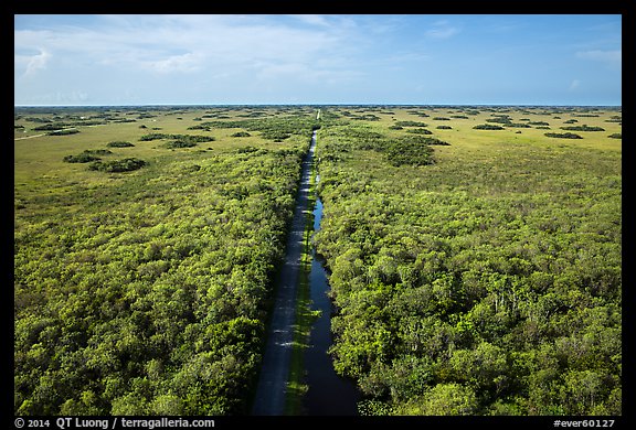 Aerial view of canal and road, Shark Valley. Everglades National Park (color)