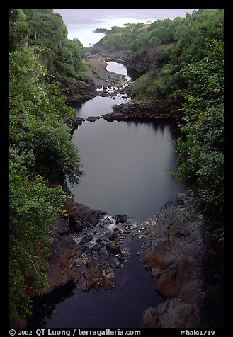 Oho o Stream on its way to the ocean forms Seven sacred pools. Haleakala National Park (color)