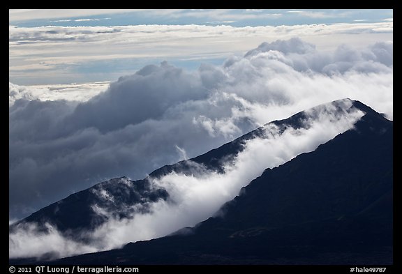 Crater ridges with clouds. Haleakala National Park (color)