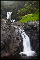 Waterfalls and bridge,  Seven Sacred Pools, Kipaluhu. Haleakala National Park, Hawaii, USA.