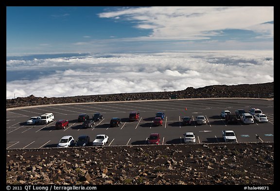 Parking lot, Halekala Crater summit. Haleakala National Park, Hawaii, USA.