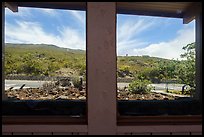 Haleakala slopes and road, Park Headquarters Visitor Center window reflexion. Haleakala National Park ( color)