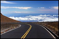 Road above clouds near Puuulaula Summit. Haleakala National Park ( color)