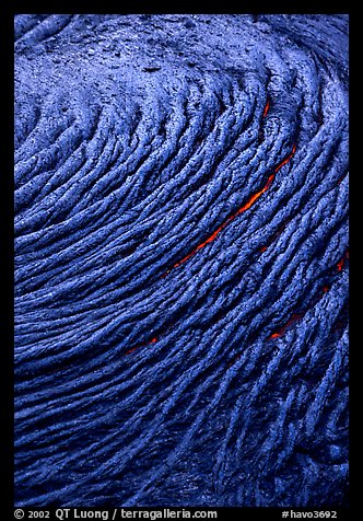 Circular ripples of flowing pahoehoe lava. Hawaii Volcanoes National Park, Hawaii, USA.