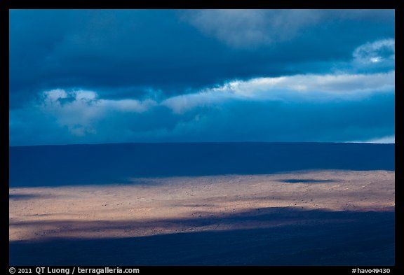 Light, shadows and clouds over Mauna Loa summit. Hawaii Volcanoes National Park (color)