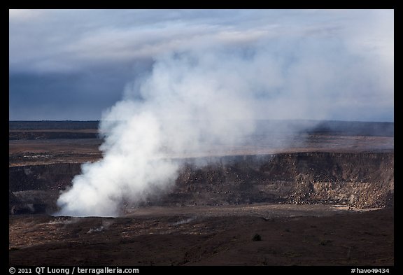 Sulfur dioxide plume shooting from vent, Halemaumau crater. Hawaii Volcanoes National Park (color)