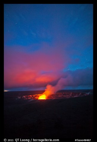 Active volcano crater at dusk, Kilauea summit. Hawaii Volcanoes National Park, Hawaii, USA.