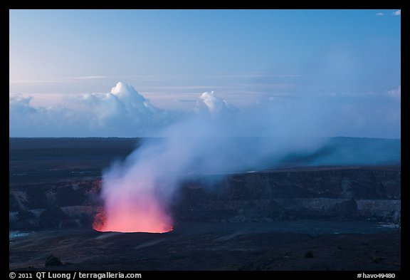 Halemaumau plume with glow from lava lake. Hawaii Volcanoes National Park, Hawaii, USA.