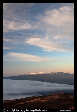 Snowcapped Mauna Loa at sunrise. Hawaii Volcanoes National Park, Hawaii, USA.