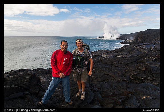QT Luong and Bryan Lowry at near ocean entry. Hawaii Volcanoes National Park, Hawaii, USA.