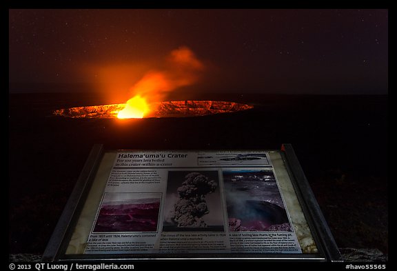 Halemaumau crater interpretative sign. Hawaii Volcanoes National Park, Hawaii, USA.