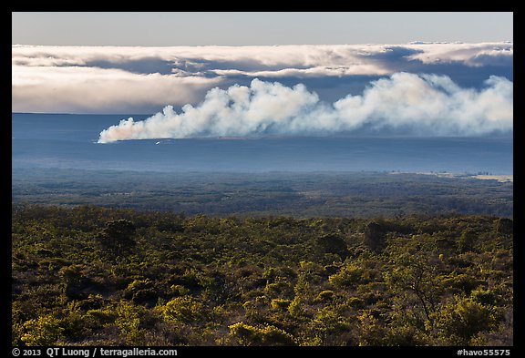 Halemaumau plume spread by trade winds. Hawaii Volcanoes National Park, Hawaii, USA.
