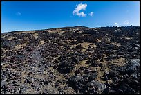 Blocks of aa lava and olivine sand, North Pit, Mauna Loa. Hawaii Volcanoes National Park, Hawaii, USA. (color)