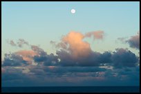 Moon, clouds and ocean, sunset. Hawaii Volcanoes National Park ( color)