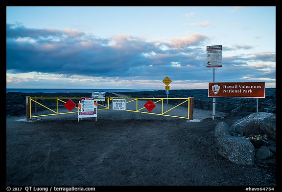 Park boundary along new emergency road. Hawaii Volcanoes National Park, Hawaii, USA.