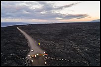 Aerial view of park boundary and emergency road. Hawaii Volcanoes National Park, Hawaii, USA.