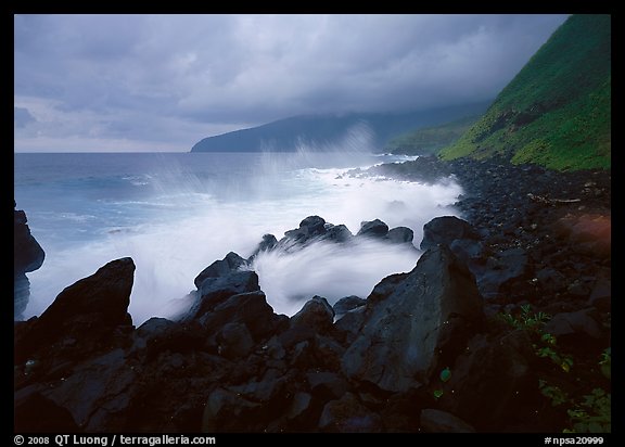 Stormy ocean and balsalt boulders, Siu Point, Tau Island. National Park of American Samoa (color)