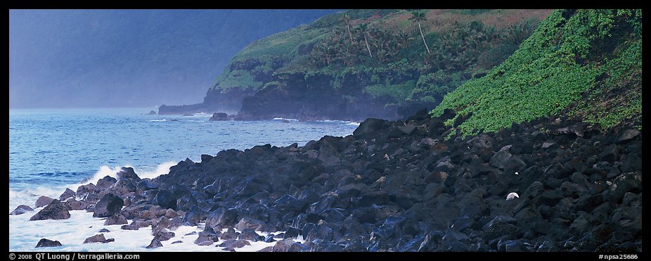 Coastline of Volcanic boulders, Tau Island. National Park of American Samoa