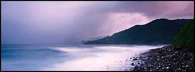 Seascape with storm clouds and foamy ocean, Tutuila Island. National Park of American Samoa (Panoramic color)