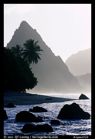 Sunuitao Peak from the South Beach, early morning, Ofu Island. National Park of American Samoa (color)
