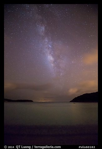 Milky Way and stars over Little Lameshur Bay. Virgin Islands National Park (color)