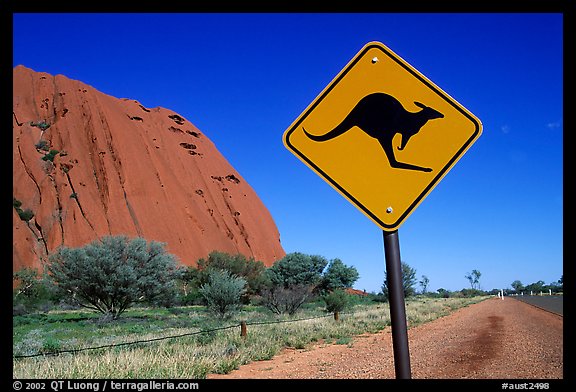 Kangaroo crossing sign near Ayers Rock. Australia