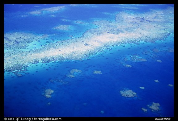 Aerial view of a sand bar and reef near Cairns. The Great Barrier Reef, Queensland, Australia