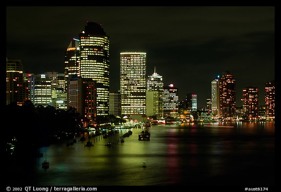 Brisbane reflected in the river at night. Brisbane, Queensland, Australia