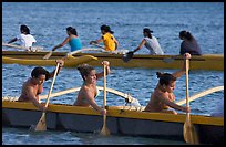 Outriggers canoes during late afternoon practice, Maunalua Bay. Oahu island, Hawaii, USA ( color)