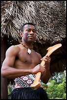 Fiji man. Polynesian Cultural Center, Oahu island, Hawaii, USA (color)