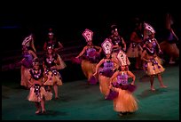 Tahitian celebration dance. Polynesian Cultural Center, Oahu island, Hawaii, USA