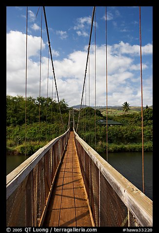 Wooden swinging bridge, Hanapepe. Kauai island, Hawaii, USA (color)