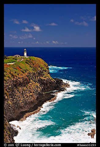 Kilauea Lighthouse, perched on a bluff. Kauai island, Hawaii, USA (color)