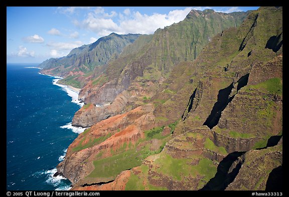 Aerial view of coastline, Na Pali Coast. Kauai island, Hawaii, USA (color)